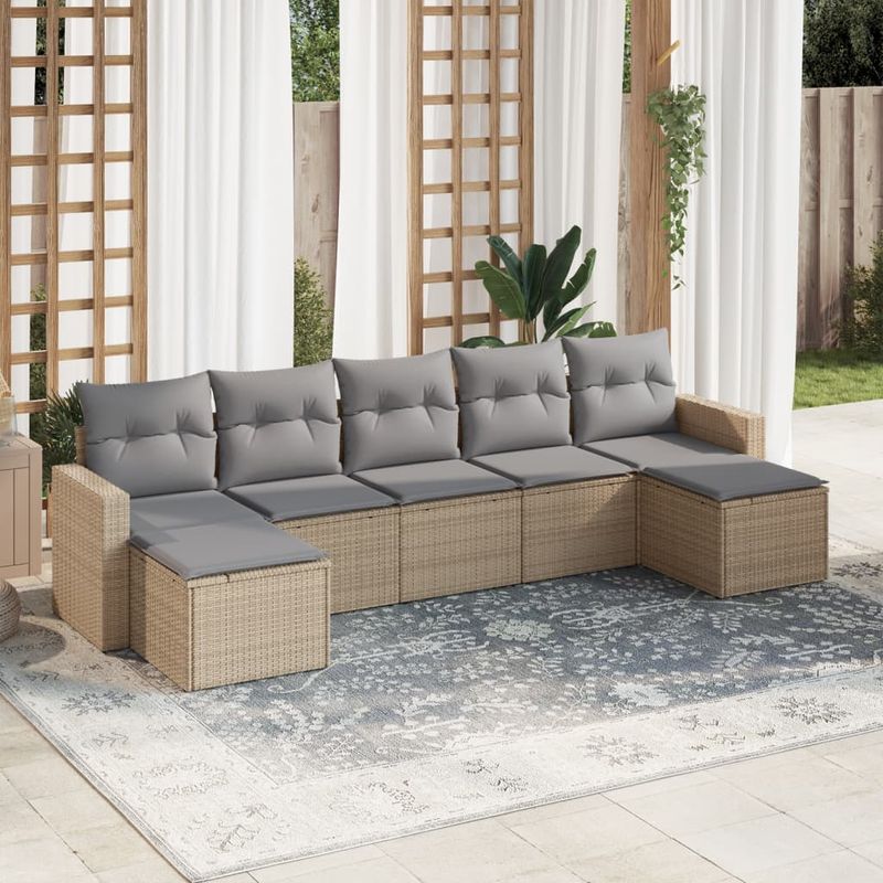 Casa si Gradina - Gradina si terasa - Mobilier exterior - Canapele si fotolii gradina - Set canapele de gradina, 7 piese, cu perne, bej, poliratan - Infinity.ro