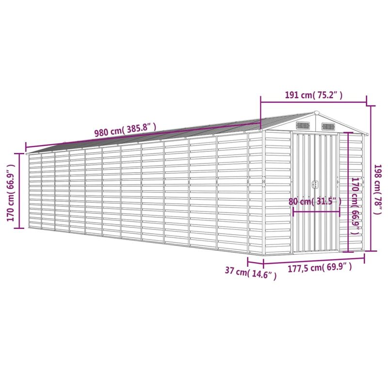 Casa si Gradina - Gradina si terasa - Casute de gradina - Sopron de gradina, maro deschis, 191x980x198 cm otel galvanizat - Infinity.ro