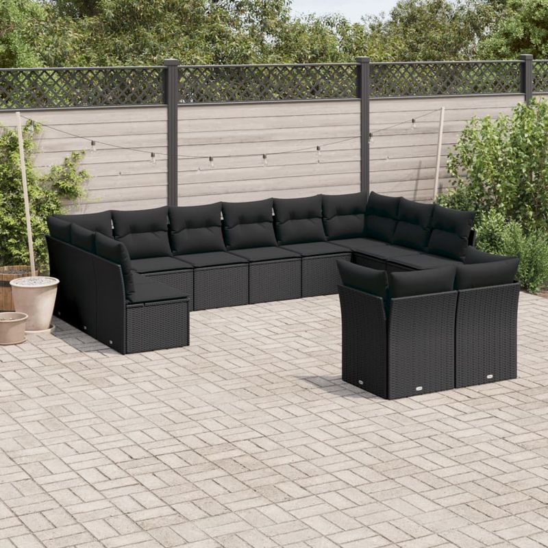 Casa si Gradina - Gradina si terasa - Mobilier exterior - Seturi mobila gradina - Set canapele de gradina, 12 piese, cu perne, negru, poliratan - Infinity.ro