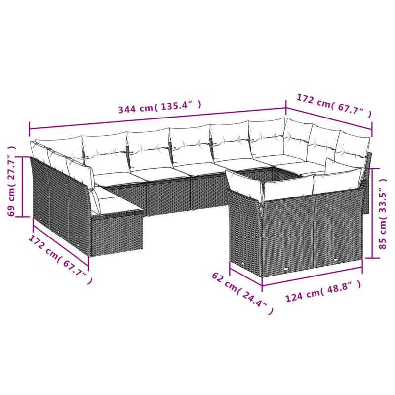 Casa si Gradina - Gradina si terasa - Mobilier exterior - Seturi mobila gradina - Set canapele de gradina, 12 piese, cu perne, negru, poliratan - Infinity.ro