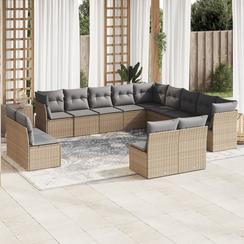 Casa si Gradina - Gradina si terasa - Mobilier exterior - Seturi mobila gradina - Set canapele de gradina, 13 piese, cu perne, bej, poliratan - Infinity.ro