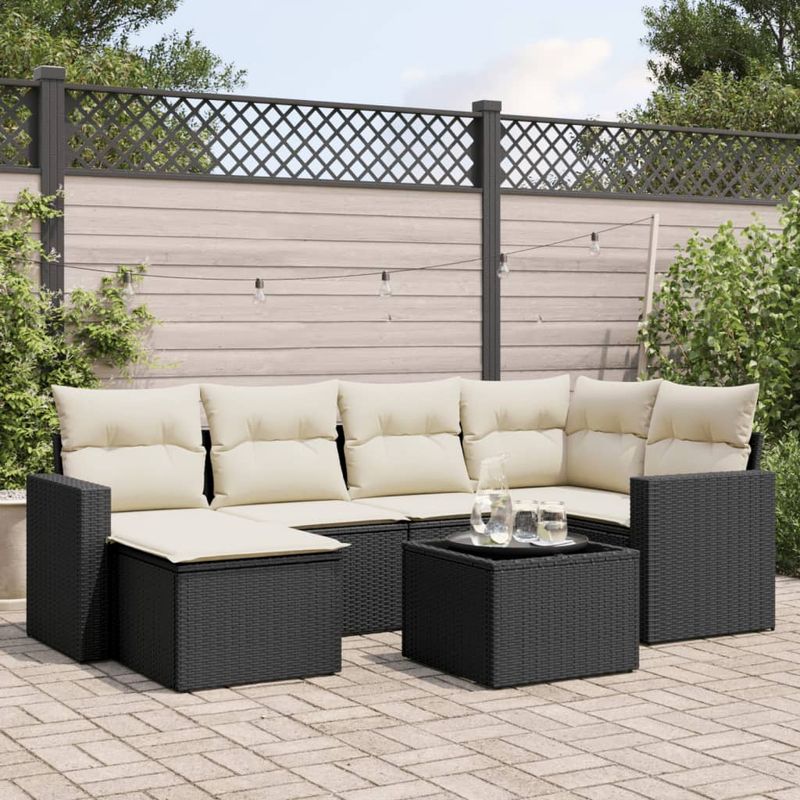 Casa si Gradina - Gradina si terasa - Mobilier exterior - Canapele si fotolii gradina - Set canapele de gradina cu perne, 7 piese, negru, poliratan - Infinity.ro