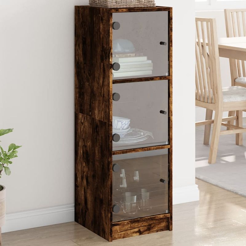Casa si Gradina - Mobilier - Comode si corpuri - Comode - Dulap cu usi din sticla, stejar fumuriu, 35x37x109 cm - Infinity.ro