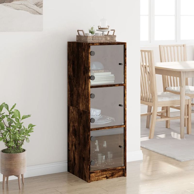 Casa si Gradina - Mobilier - Comode si corpuri - Comode - Dulap cu usi din sticla, stejar fumuriu, 35x37x109 cm - Infinity.ro