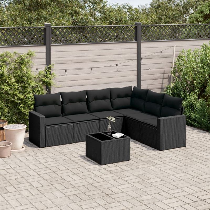 Casa si Gradina - Gradina si terasa - Mobilier exterior - Canapele si fotolii gradina - Set canapele de gradina cu perne, 7 piese, negru, poliratan - Infinity.ro