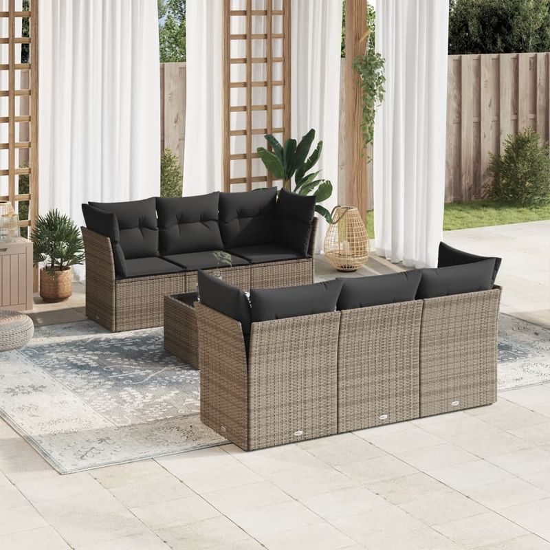 Casa si Gradina - Gradina si terasa - Mobilier exterior - Seturi mobila gradina - Set canapele de gradina, 7 piese, cu perne, gri, poliratan - Infinity.ro