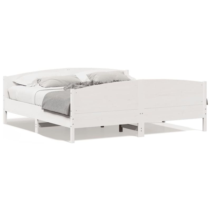 Casa si Gradina - Mobilier - Paturi si accesorii - Paturi - Cadru pat cu tablie 200x200 cm, alb, lemn masiv de pin - Infinity.ro
