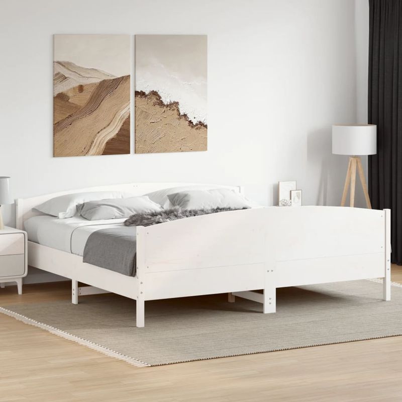 Casa si Gradina - Mobilier - Paturi si accesorii - Paturi - Cadru pat cu tablie 200x200 cm, alb, lemn masiv de pin - Infinity.ro