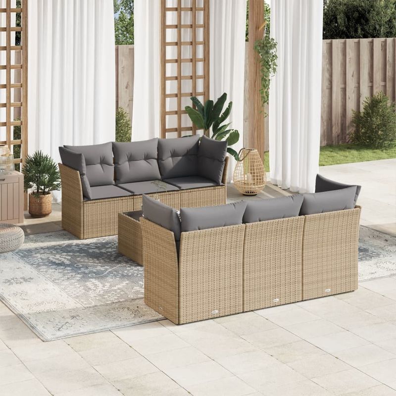 Casa si Gradina - Gradina si terasa - Mobilier exterior - Seturi mobila gradina - Set canapele de gradina, 7 piese, cu perne, bej, poliratan - Infinity.ro