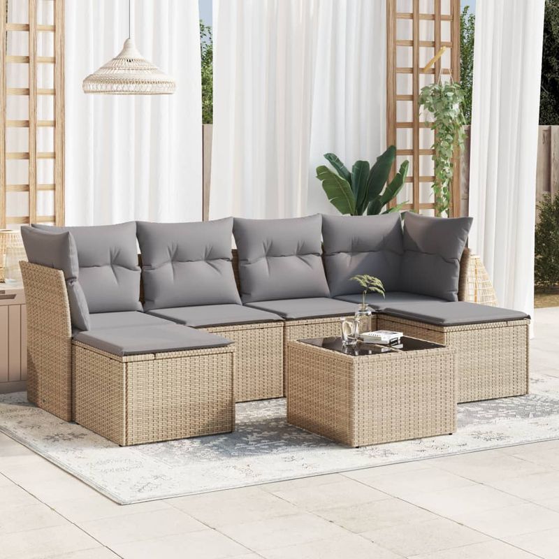 Casa si Gradina - Gradina si terasa - Mobilier exterior - Seturi mobila gradina - Set canapele de gradina, 7 piese, cu perne, bej, poliratan - Infinity.ro
