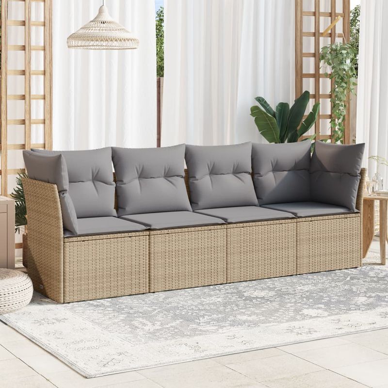 Casa si Gradina - Gradina si terasa - Mobilier exterior - Seturi mobila gradina - Set canapele de gradina, 4 piese, cu perne, bej, poliratan - Infinity.ro