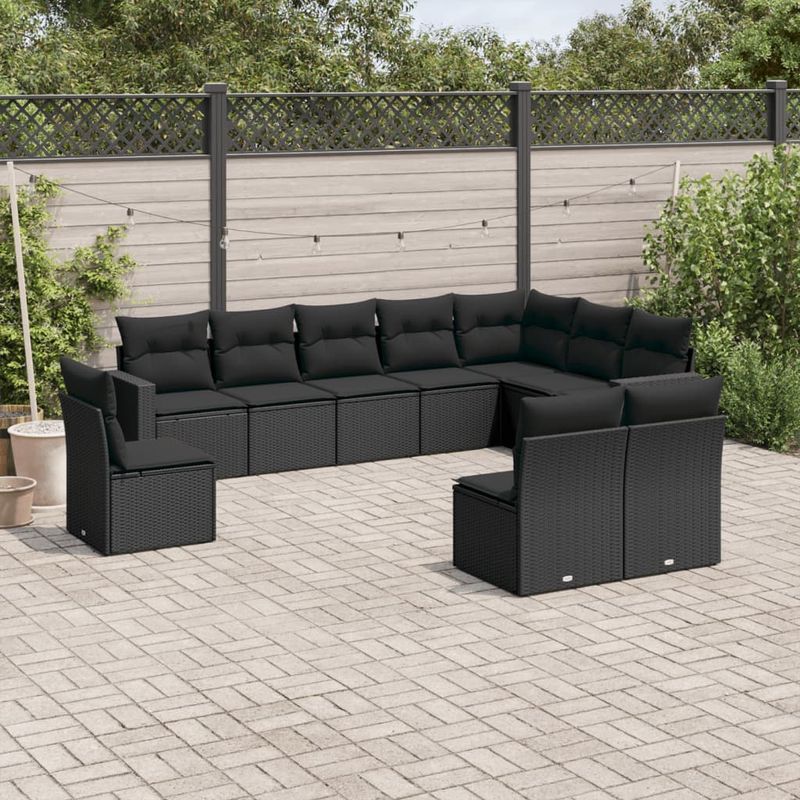 Casa si Gradina - Gradina si terasa - Mobilier exterior - Canapele si fotolii gradina - Set canapele de gradina cu perne, 10 piese, negru, poliratan - Infinity.ro