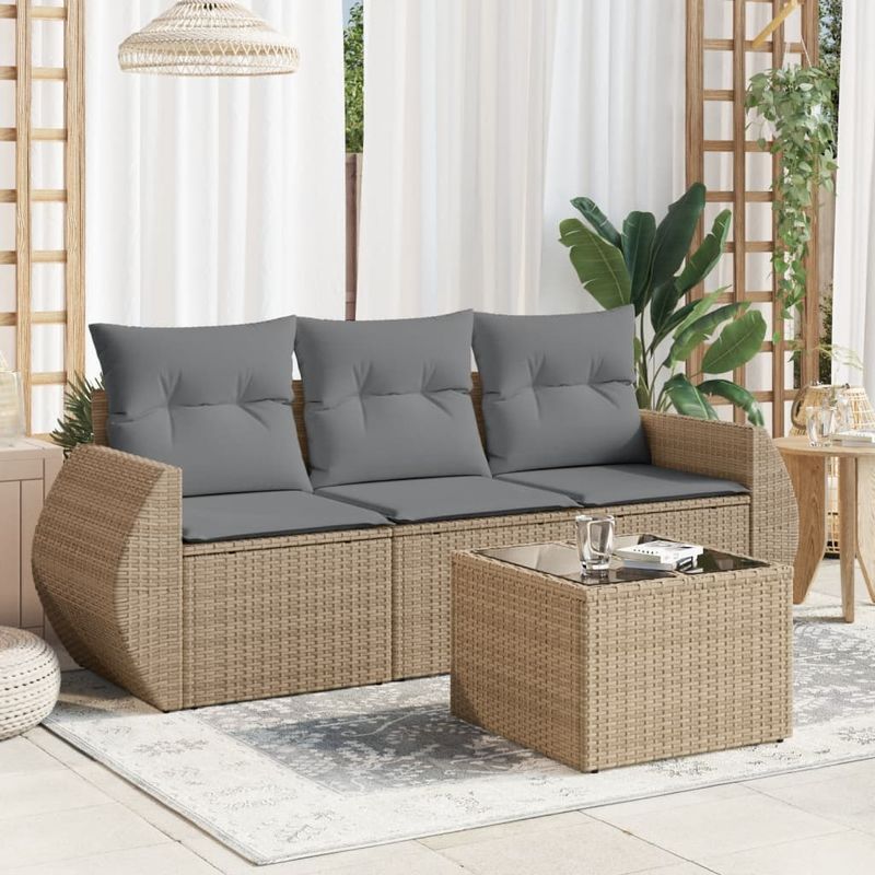 Casa si Gradina - Gradina si terasa - Mobilier exterior - Seturi mobila gradina - Set canapele de gradina, 4 piese, cu perne, bej, poliratan - Infinity.ro