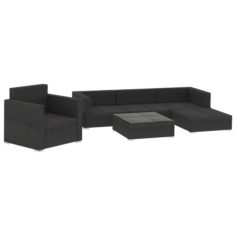 Casa si Gradina - Gradina si terasa - Mobilier exterior - Seturi mobila gradina - Set mobilier de gradina cu perne, 6 piese, negru, poliratan - Infinity.ro