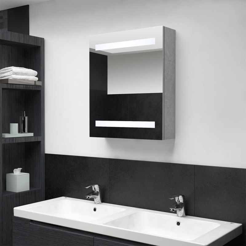 Casa si Gradina - Mobilier - Mobilier baie - Corpuri baie - Dulap de baie cu oglinda si LED, gri beton, 50x14x60 cm - Infinity.ro