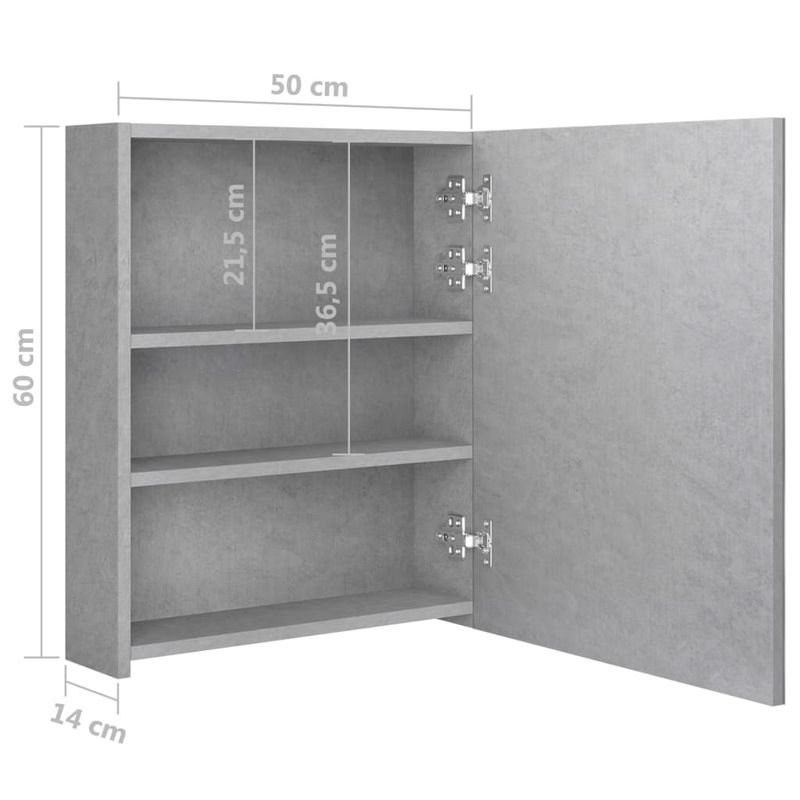 Casa si Gradina - Mobilier - Mobilier baie - Corpuri baie - Dulap de baie cu oglinda si LED, gri beton, 50x14x60 cm - Infinity.ro