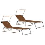 Casa si Gradina - Gradina si terasa - Mobilier exterior - Scaune si sezlonguri gradina - Sezlonguri pliabile cu acoperis 2 buc. maro, aluminiu&textilena - Infinity.ro