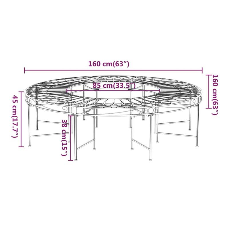 Casa si Gradina - Gradina si terasa - Mobilier exterior - Bancute de gradina - Banca circulara de copac, negru, Ø160 cm, otel - Infinity.ro