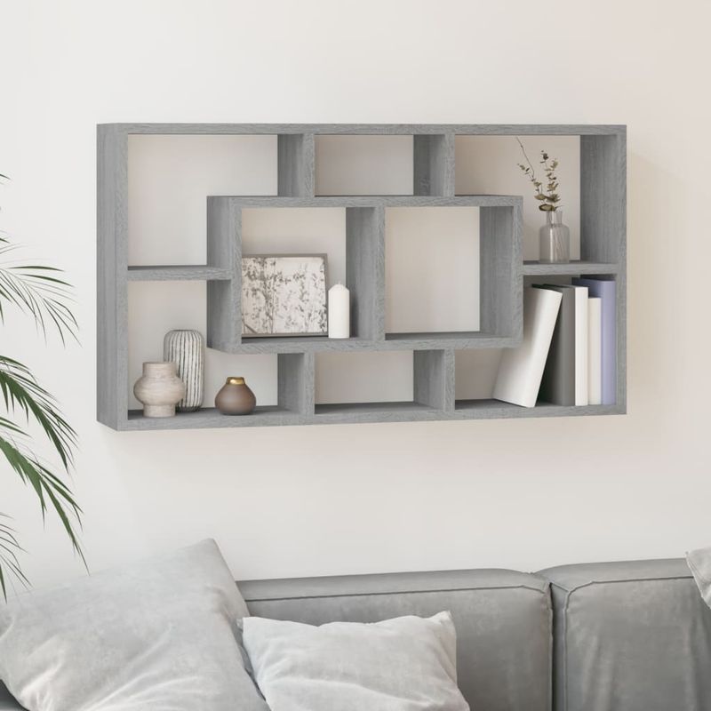 Casa si Gradina - Mobilier - Biblioteci si rafturi - Rafturi - Raft prezentare suspendat pe perete 8 compartimente, gri sonoma - Infinity.ro