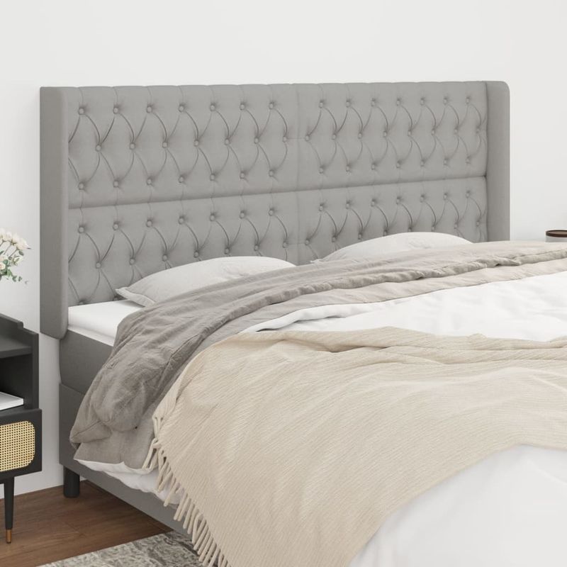 Casa si Gradina - Mobilier - Paturi si accesorii - Accesorii paturi - Tablie de pat cu aripioare gri deschis 183x16x118/128 cm textil - Infinity.ro