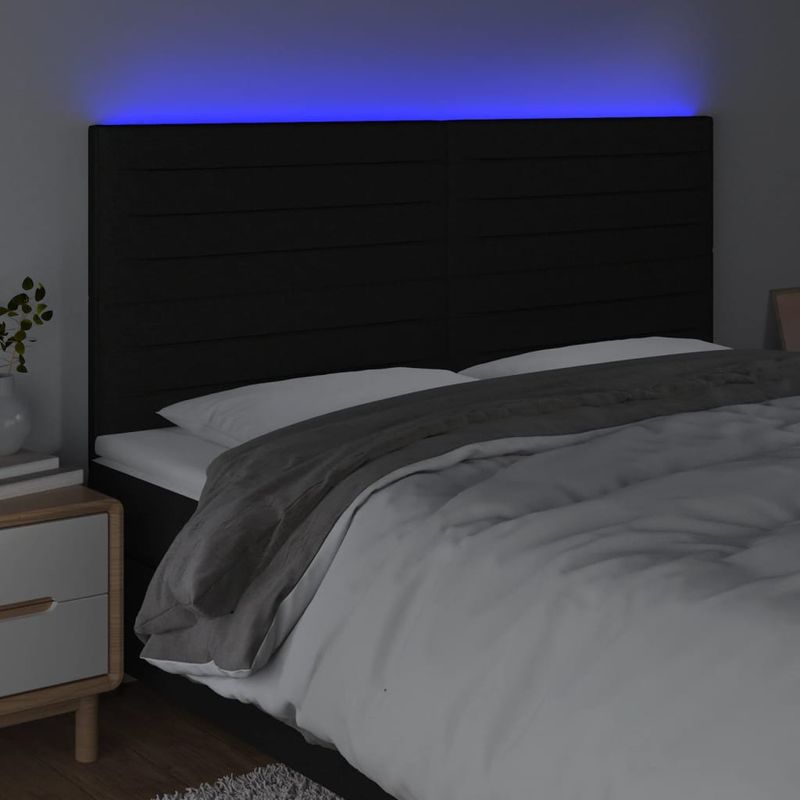 Casa si Gradina - Mobilier - Paturi si accesorii - Accesorii paturi - Tablie de pat cu LED, negru, 200x5x118/128 cm, textil - Infinity.ro