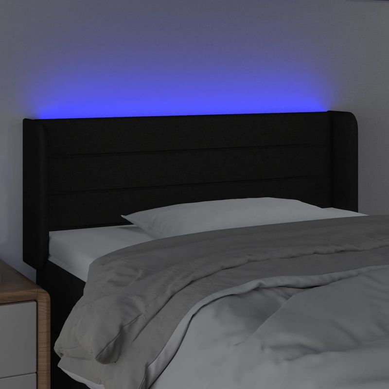 Casa si Gradina - Mobilier - Paturi si accesorii - Accesorii paturi - Tablie de pat cu LED, negru, 83x16x78/88 cm, textil - Infinity.ro