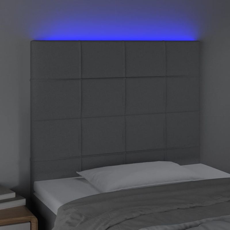 Casa si Gradina - Mobilier - Paturi si accesorii - Accesorii paturi - Tablie de pat cu LED, gri deschis, 90x5x118/128 cm, textil - Infinity.ro