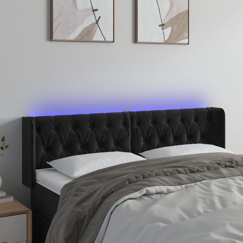 Casa si Gradina - Mobilier - Paturi si accesorii - Accesorii paturi - Tablie de pat cu LED, negru, 147x16x78/88 cm, catifea - Infinity.ro