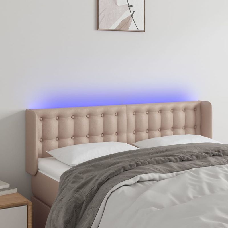 Casa si Gradina - Mobilier - Paturi si accesorii - Accesorii paturi - Tablie de pat cu LED cappuccino 147x16x78/88 cm piele ecologica - Infinity.ro