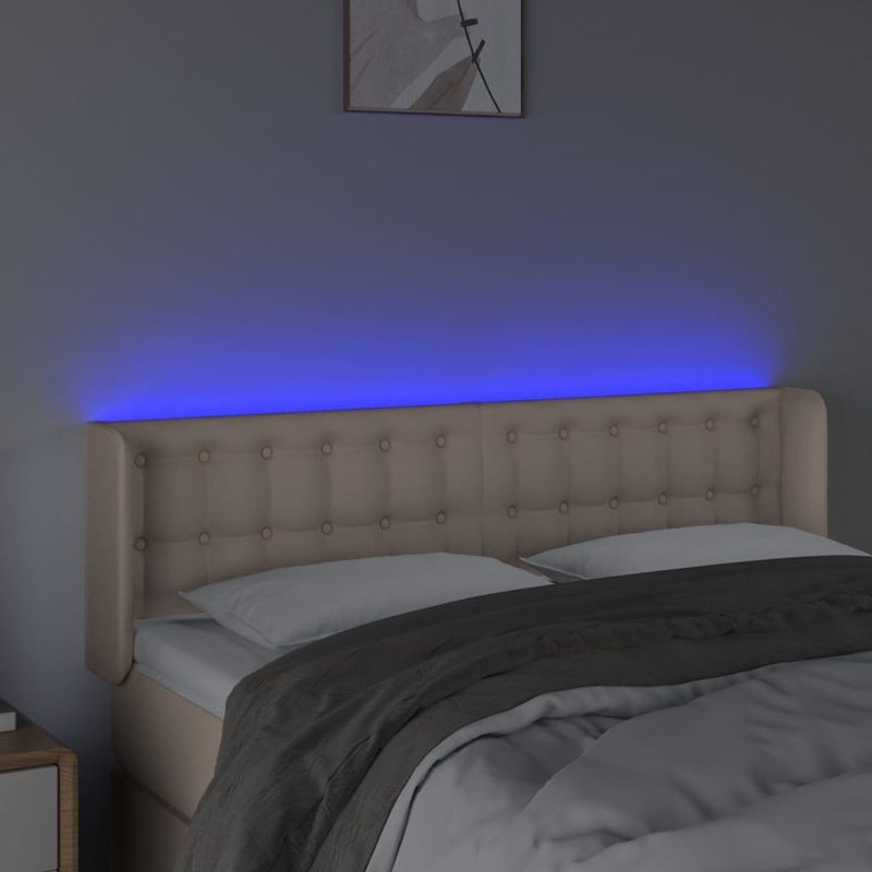 Casa si Gradina - Mobilier - Paturi si accesorii - Accesorii paturi - Tablie de pat cu LED cappuccino 147x16x78/88 cm piele ecologica - Infinity.ro