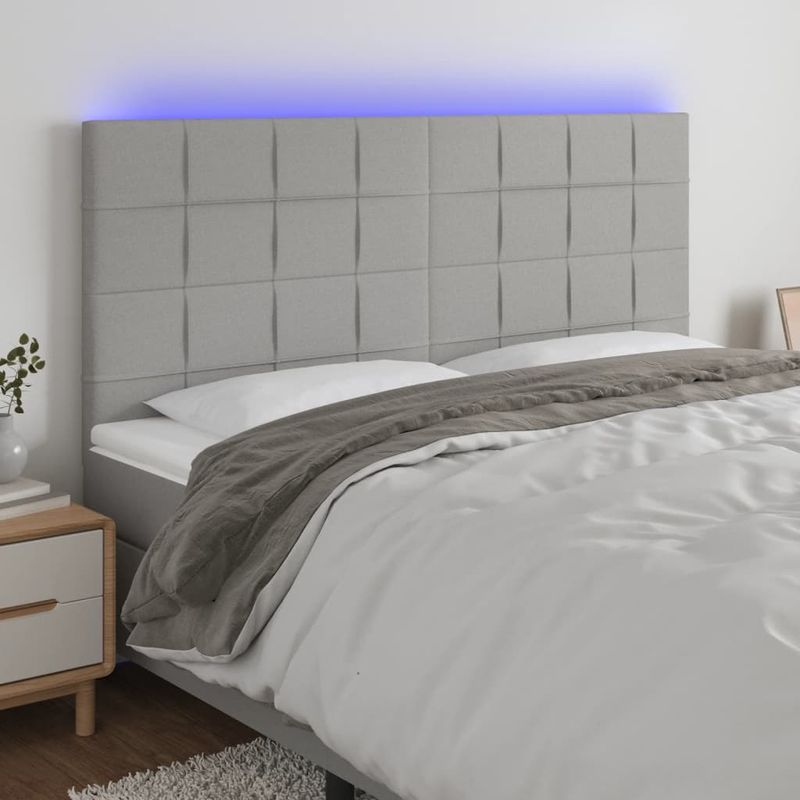 Casa si Gradina - Mobilier - Paturi si accesorii - Accesorii paturi - Tablie de pat cu LED, gri deschis, 180x5x118/128 cm, textil - Infinity.ro