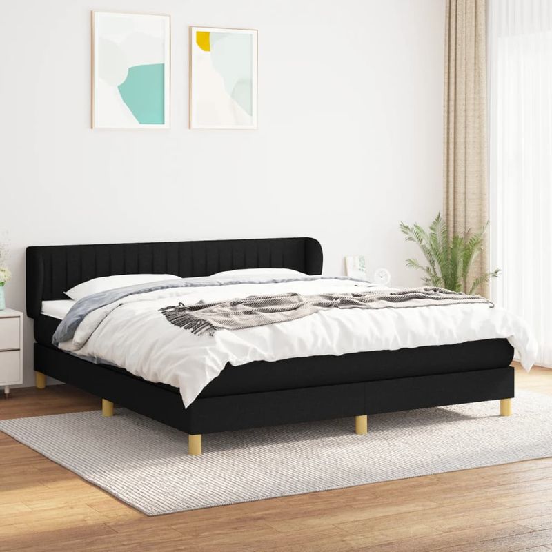 Casa si Gradina - Mobilier - Paturi si accesorii - Paturi - Pat box spring cu saltea, negru, 160x200 cm, textil - Infinity.ro