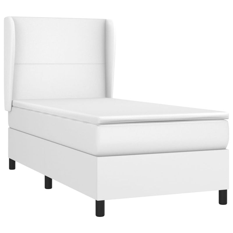 Casa si Gradina - Mobilier - Paturi si accesorii - Paturi - Pat box spring cu saltea, alb, 80x200 cm, piele ecologica - Infinity.ro