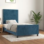 Casa si Gradina - Mobilier - Paturi si accesorii - Paturi - Cadru de pat cu tablie, albastru inchis, 90x200 cm, catifea - Infinity.ro