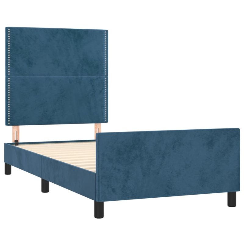 Casa si Gradina - Mobilier - Paturi si accesorii - Paturi - Cadru de pat cu tablie, albastru inchis, 90x200 cm, catifea - Infinity.ro