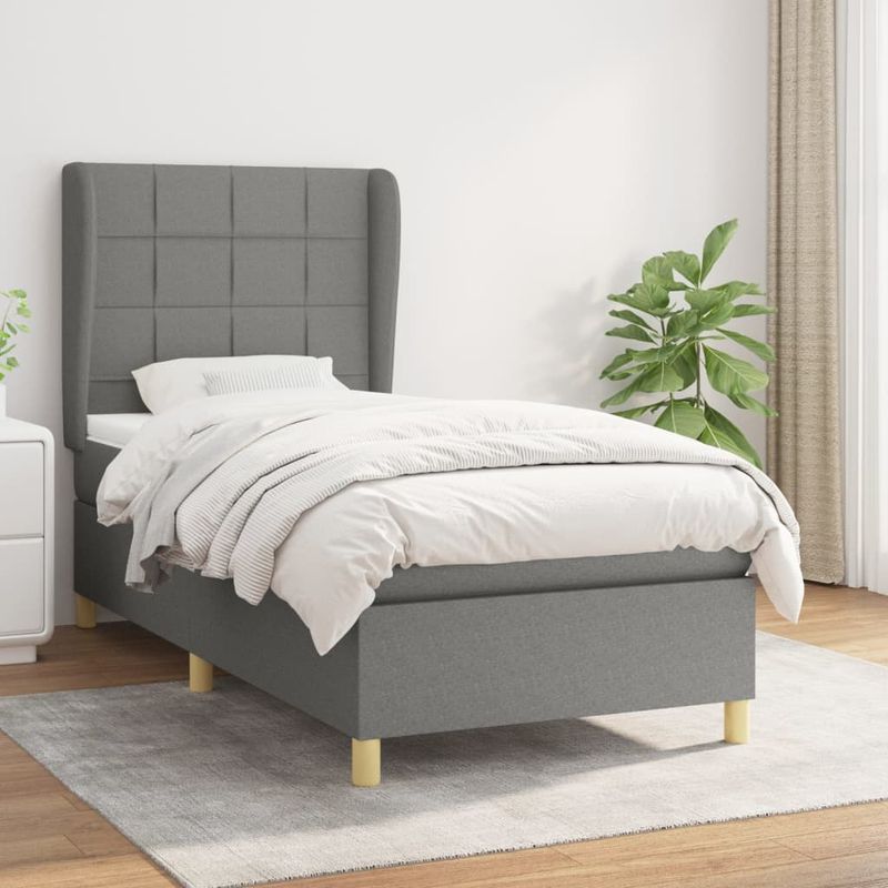Casa si Gradina - Mobilier - Paturi si accesorii - Paturi - Pat box spring cu saltea, gri inchis, 80x200 cm, textil - Infinity.ro