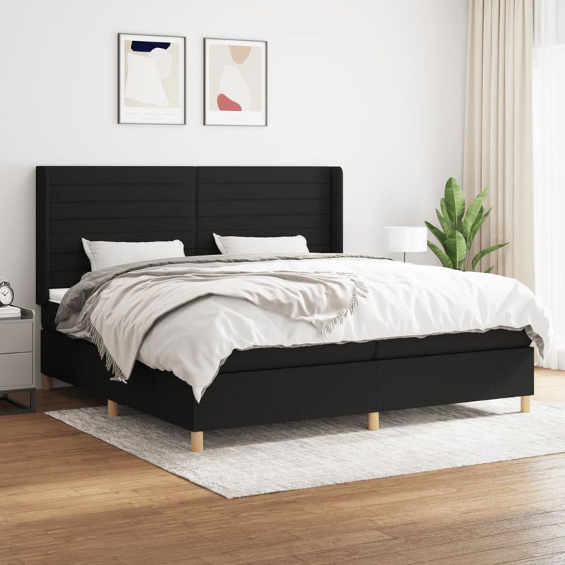 Casa si Gradina - Mobilier - Paturi si accesorii - Paturi - Pat box spring cu saltea, negru, 200x200 cm, textil - Infinity.ro