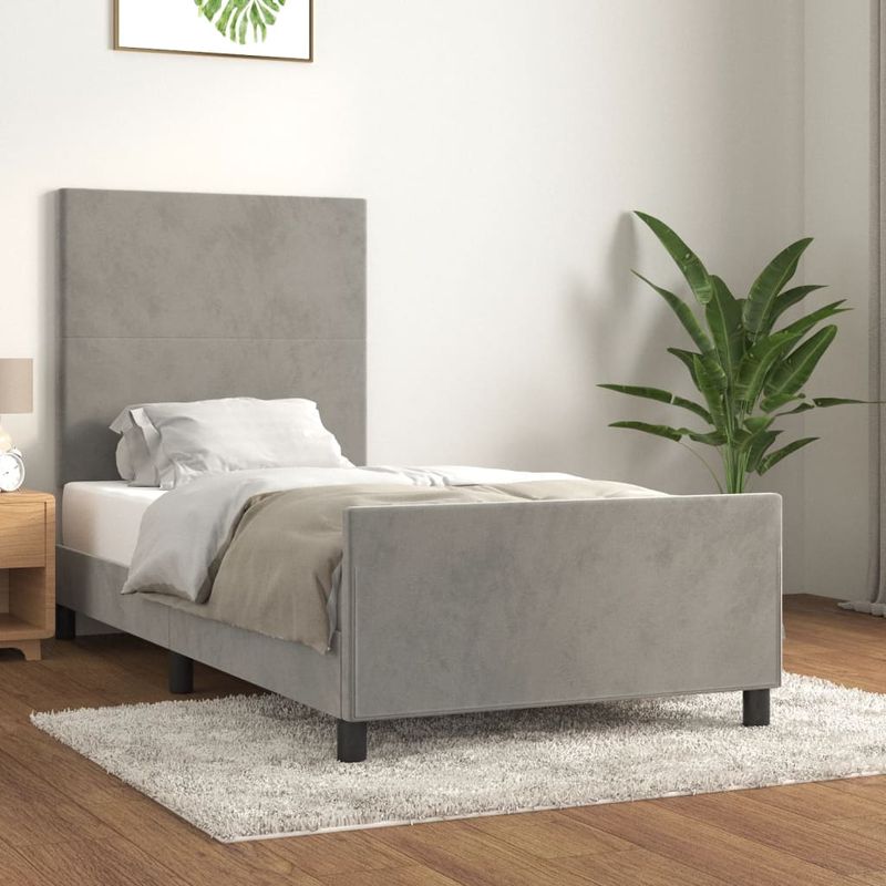 Casa si Gradina - Mobilier - Paturi si accesorii - Paturi - Cadru de pat cu tablie, gri deschis, 100x200 cm, catifea - Infinity.ro