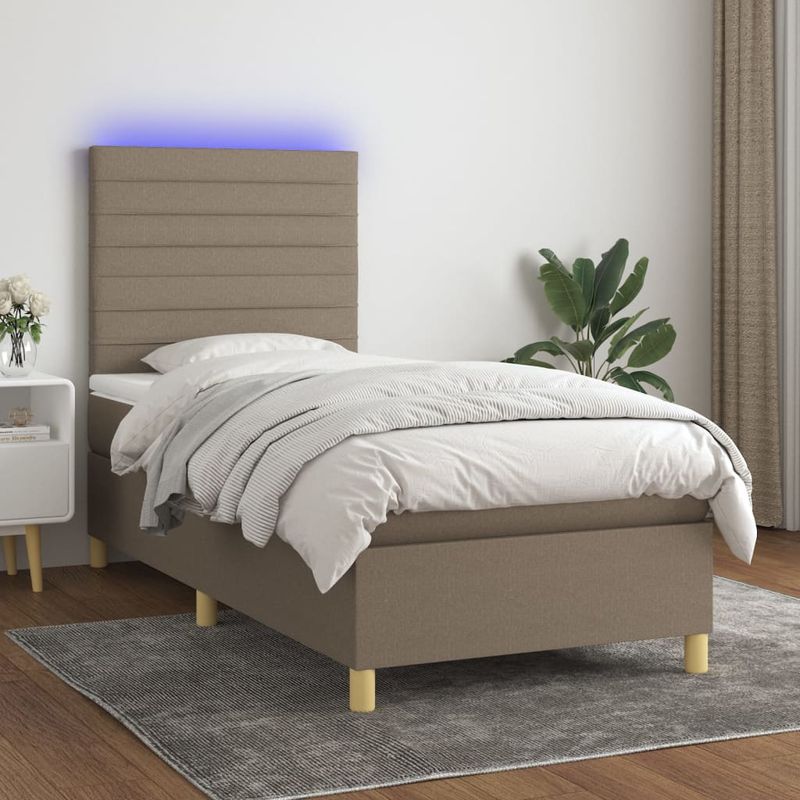 Casa si Gradina - Mobilier - Paturi si accesorii - Paturi - Pat cu arcuri, saltea si LED, gri taupe, 90x200 cm, textil - Infinity.ro