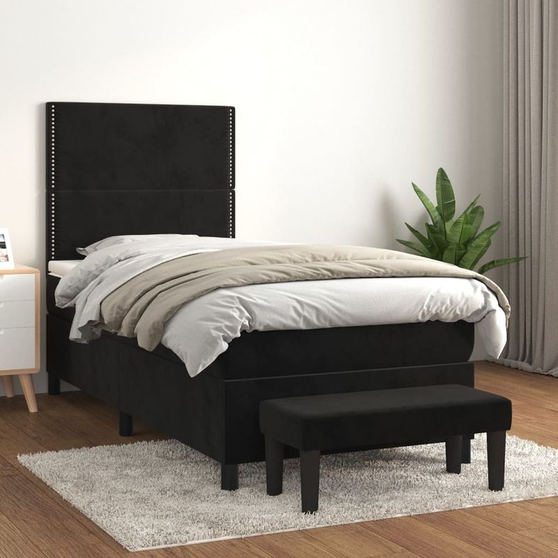 Casa si Gradina - Mobilier - Paturi si accesorii - Paturi - Pat box spring cu saltea, negru, 100x200 cm, catifea - Infinity.ro