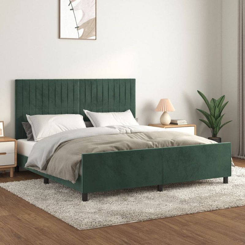Casa si Gradina - Mobilier - Paturi si accesorii - Paturi - Cadru de pat cu tablie, verde inchis, 180x200 cm, catifea - Infinity.ro