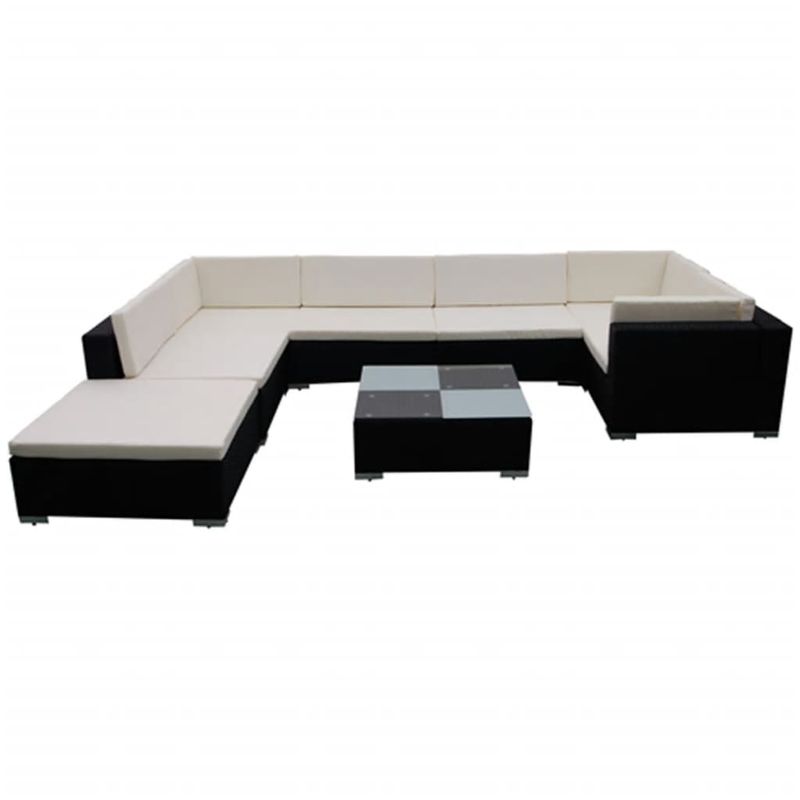 Casa si Gradina - Gradina si terasa - Mobilier exterior - Seturi mobila gradina - Set mobilier de gradina cu perne, 8 piese, negru, poliratan - Infinity.ro