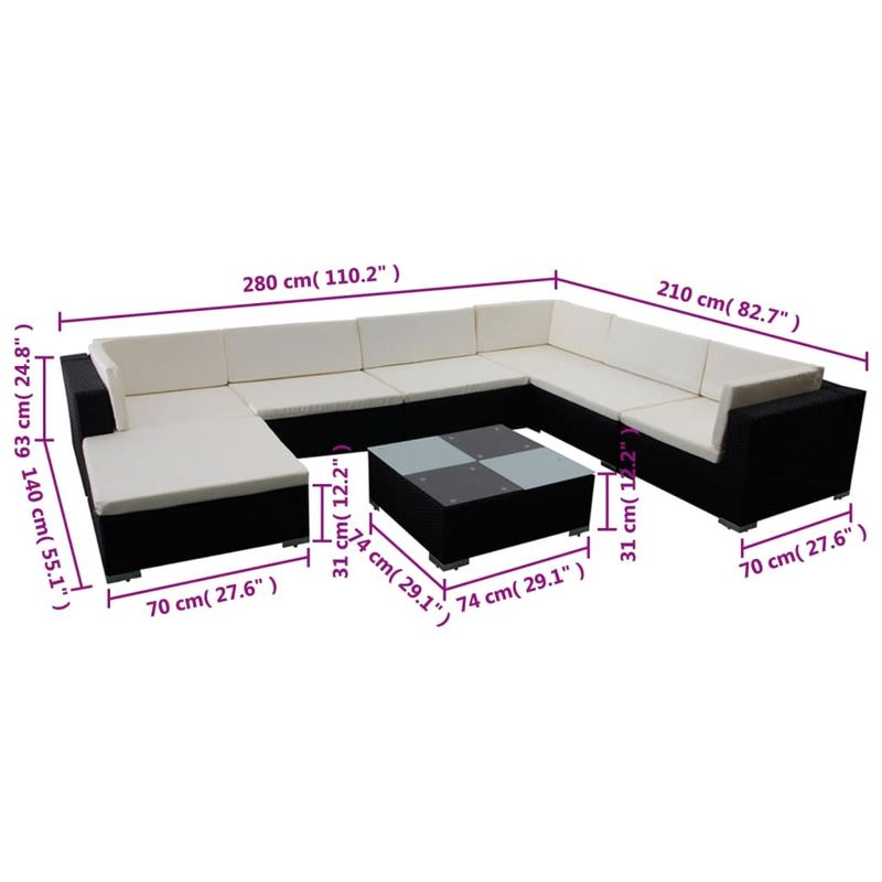 Casa si Gradina - Gradina si terasa - Mobilier exterior - Seturi mobila gradina - Set mobilier de gradina cu perne, 8 piese, negru, poliratan - Infinity.ro