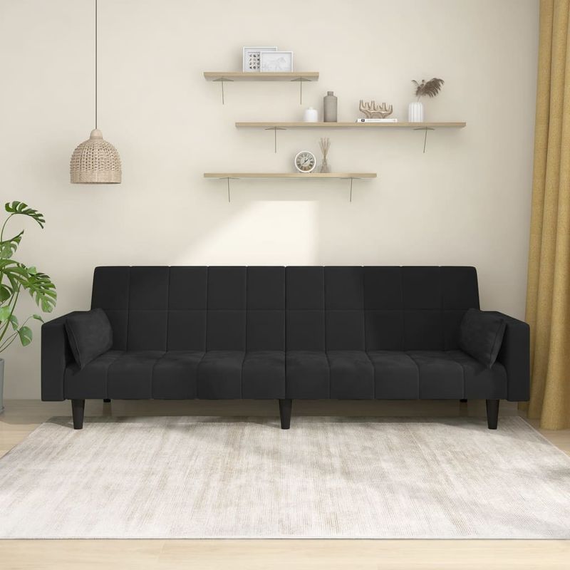 Casa si Gradina - Mobilier - Canapele si coltare - Canapele - Canapea extensibila cu 2 locuri, 2 perne, negru, catifea - Infinity.ro