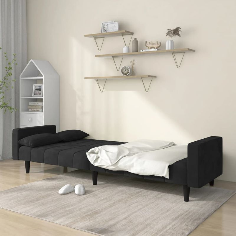 Casa si Gradina - Mobilier - Canapele si coltare - Canapele - Canapea extensibila cu 2 locuri, 2 perne, negru, catifea - Infinity.ro