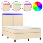 Casa si Gradina - Mobilier - Paturi si accesorii - Paturi - Pat cu arcuri, saltea si LED, crem, 140x190 cm, textil - Infinity.ro