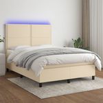 Casa si Gradina - Mobilier - Paturi si accesorii - Paturi - Pat cu arcuri, saltea si LED, crem, 140x190 cm, textil - Infinity.ro