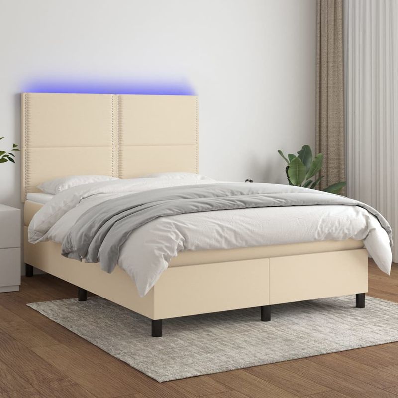 Casa si Gradina - Mobilier - Paturi si accesorii - Paturi - Pat cu arcuri, saltea si LED, crem, 140x190 cm, textil - Infinity.ro