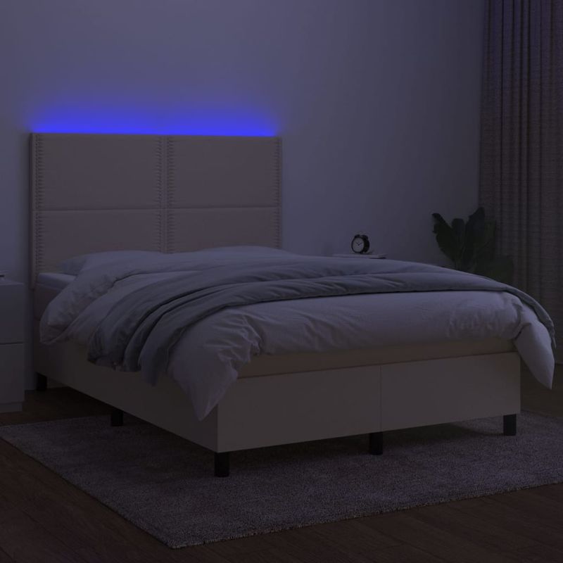 Casa si Gradina - Mobilier - Paturi si accesorii - Paturi - Pat cu arcuri, saltea si LED, crem, 140x190 cm, textil - Infinity.ro