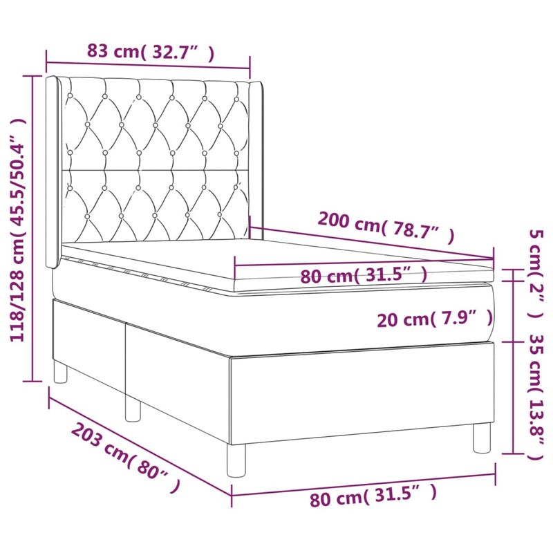Casa si Gradina - Mobilier - Paturi si accesorii - Paturi - Pat box spring cu saltea, negru, 80x200 cm, catifea - Infinity.ro